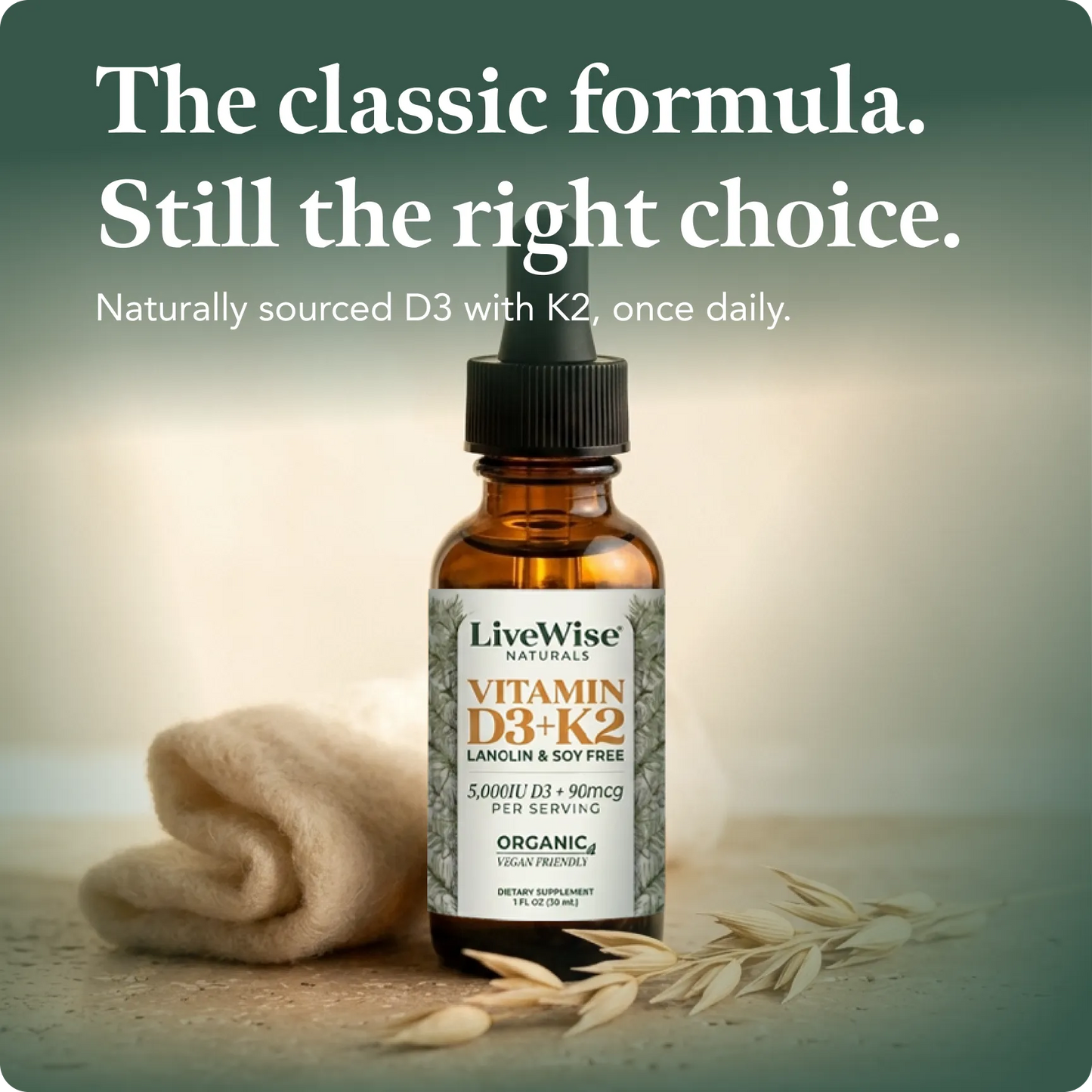Vitamin D3+K2 Drops – Lanolin & Soy Free, Vegan Friendly (1,000IU - 10,000IU)