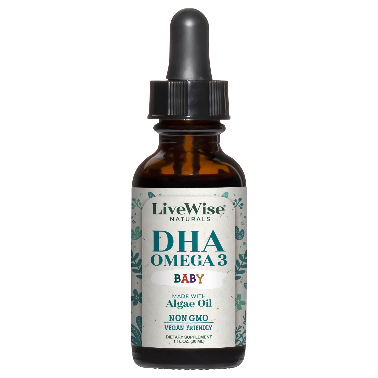 DHA Liquid Drops – For Infants and Toddlers, Plant-Based Omega-3 for Brain, Heart & Eye Development (1oz)