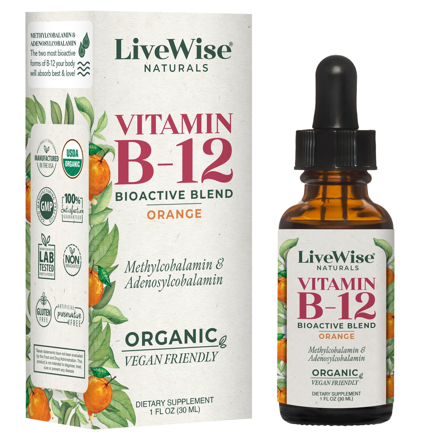 Vitamin B12 Bio Active Blend – Methylcobalamin & Adenosylcobalamin for Energy & Cognitive Support (1oz or 2oz)