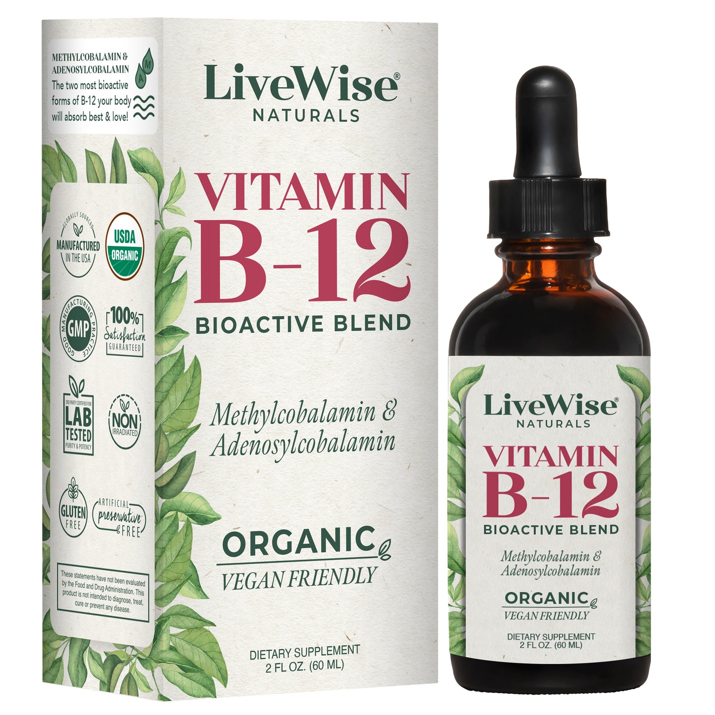 Vitamin B12 Bio Active Blend – Methylcobalamin & Adenosylcobalamin for Energy & Cognitive Support (1oz or 2oz)
