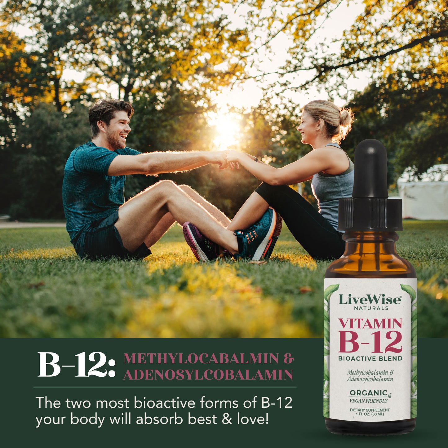 Vitamin B12 Bio Active Blend – Methylcobalamin & Adenosylcobalamin for Energy & Cognitive Support (1oz or 2oz)