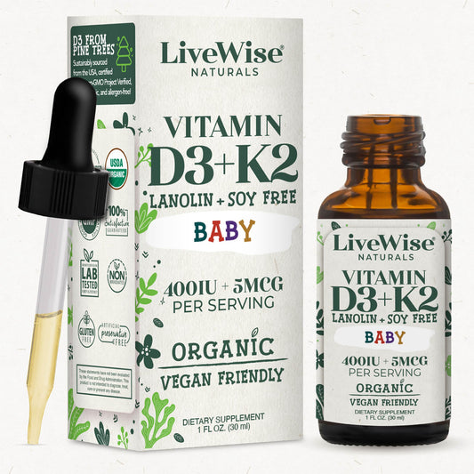 Vitamin D3+K2 (MK-7) Liquid Drops – Vegan Friendly Bone & Immune Support for Infants & Toddlers (1oz)