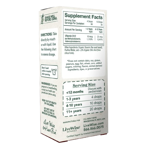 Vitamin B12 Drops for Toddlers & Kids – Energy & Nervous System Support (0.4oz)