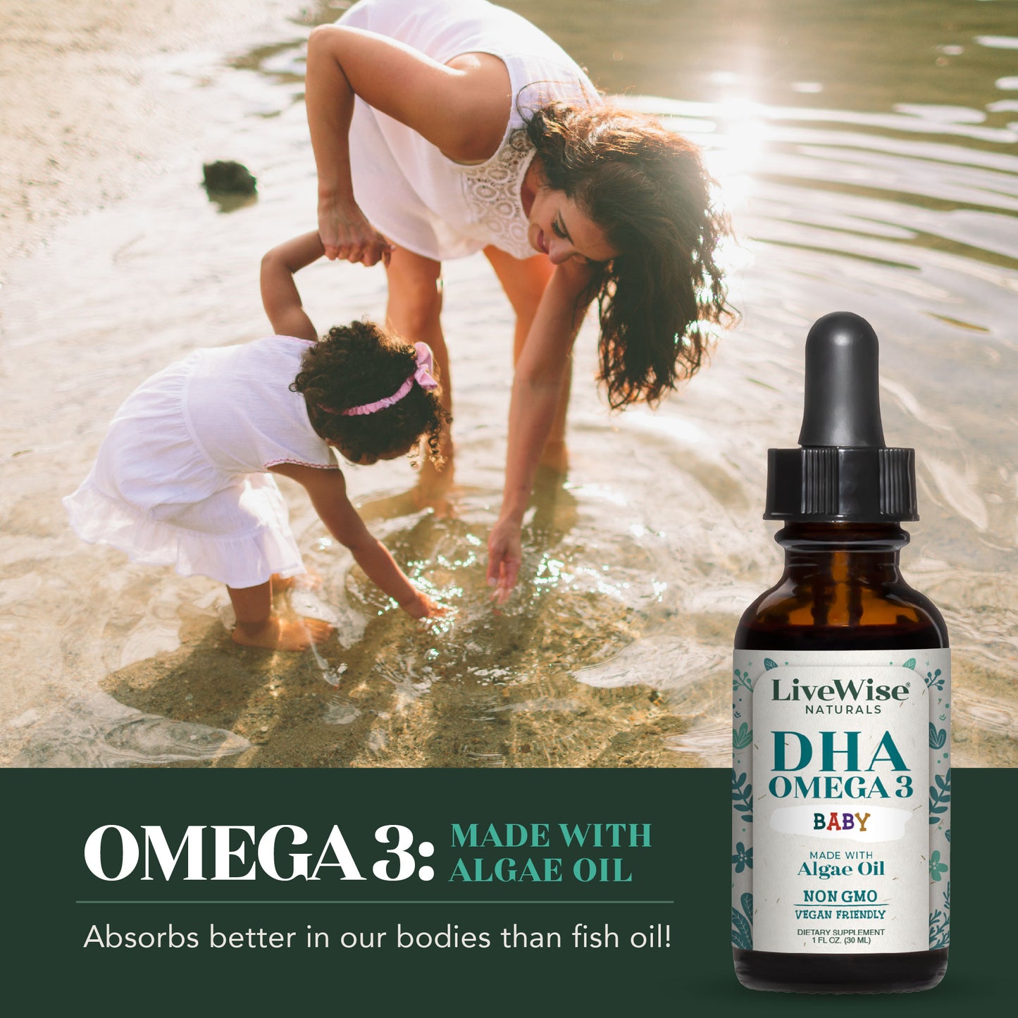 DHA Liquid Drops – For Infants and Toddlers, Plant-Based Omega-3 for Brain, Heart & Eye Development (1oz)
