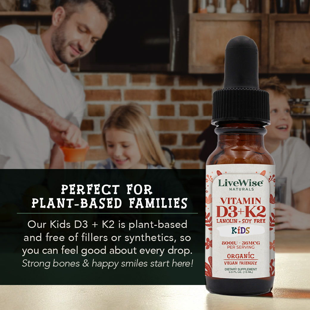 Kids D3+K2 Liquid Drops – Vegan Friendly Bone & Immune Support(.5 oz)