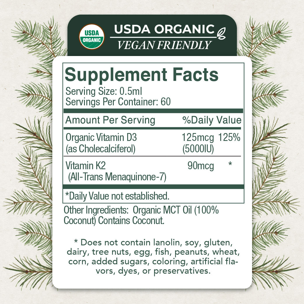 PREORDER ONLY- SHIPPING MID MAY Vitamin D3+K2 Drops – Lanolin & Soy Free, Vegan Friendly (1,000IU - 10,000IU)