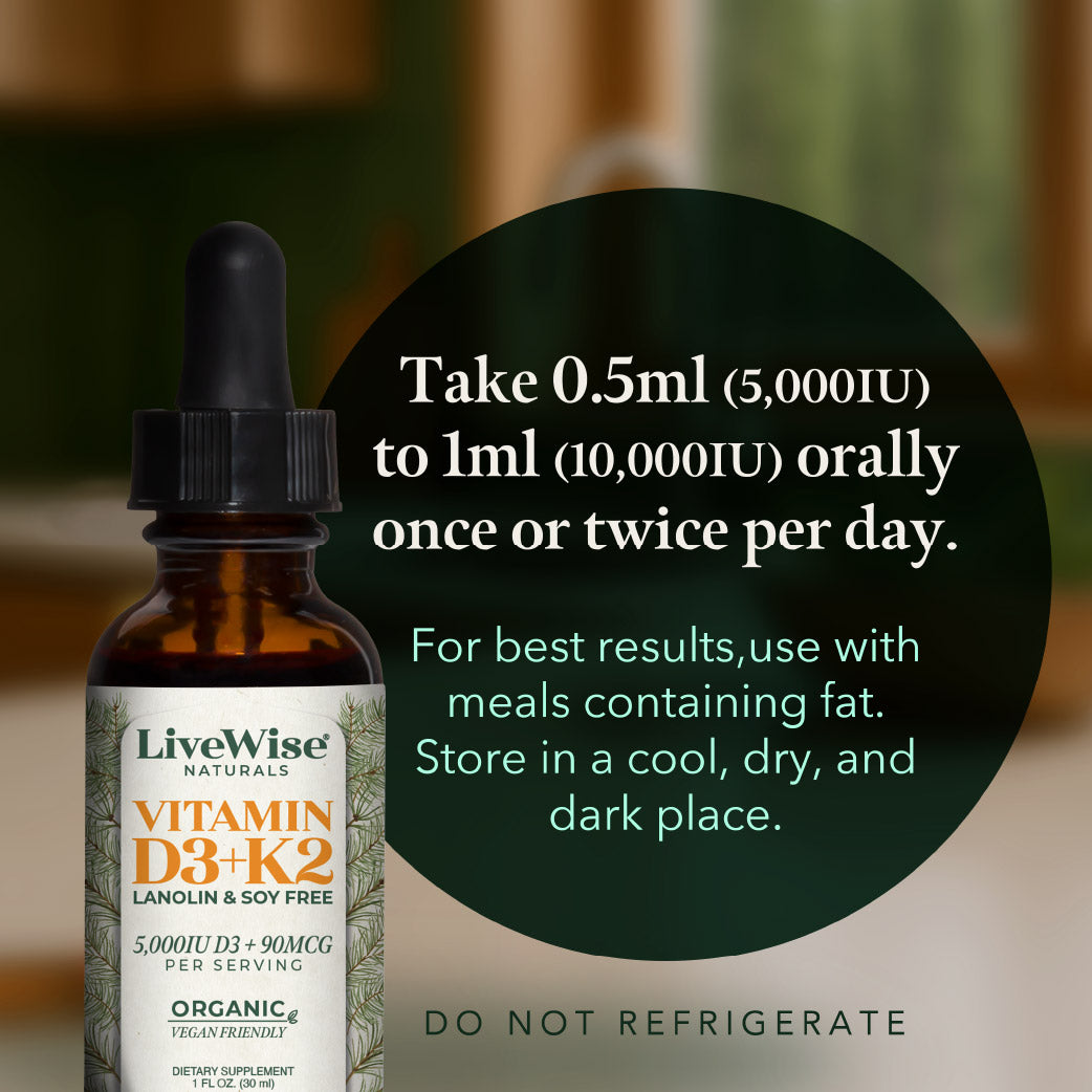 PREORDER ONLY- SHIPPING MID MAY Vitamin D3+K2 Drops – Lanolin & Soy Free, Vegan Friendly (1,000IU - 10,000IU)