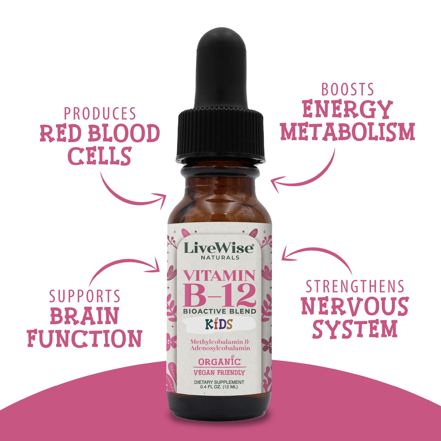 Vitamin B12 Drops for Toddlers & Kids – Energy & Nervous System Support (0.4oz)