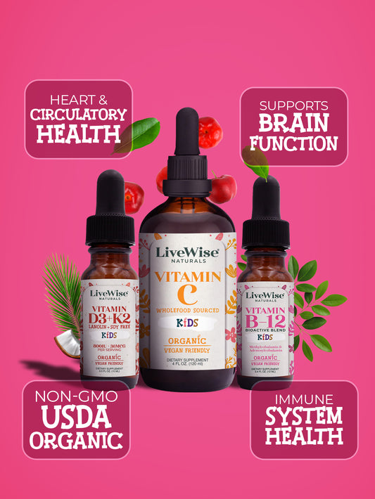 Kids Wellness Bundle - Omega, Vitamin C & D Drops for Children