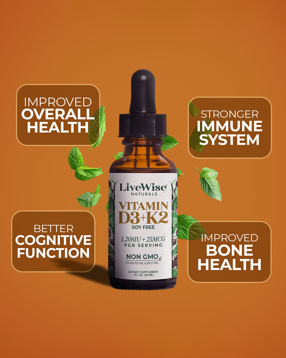 Vitamin D3+K2 Liquid Drops – Bone, Heart & Immune Support (1oz)