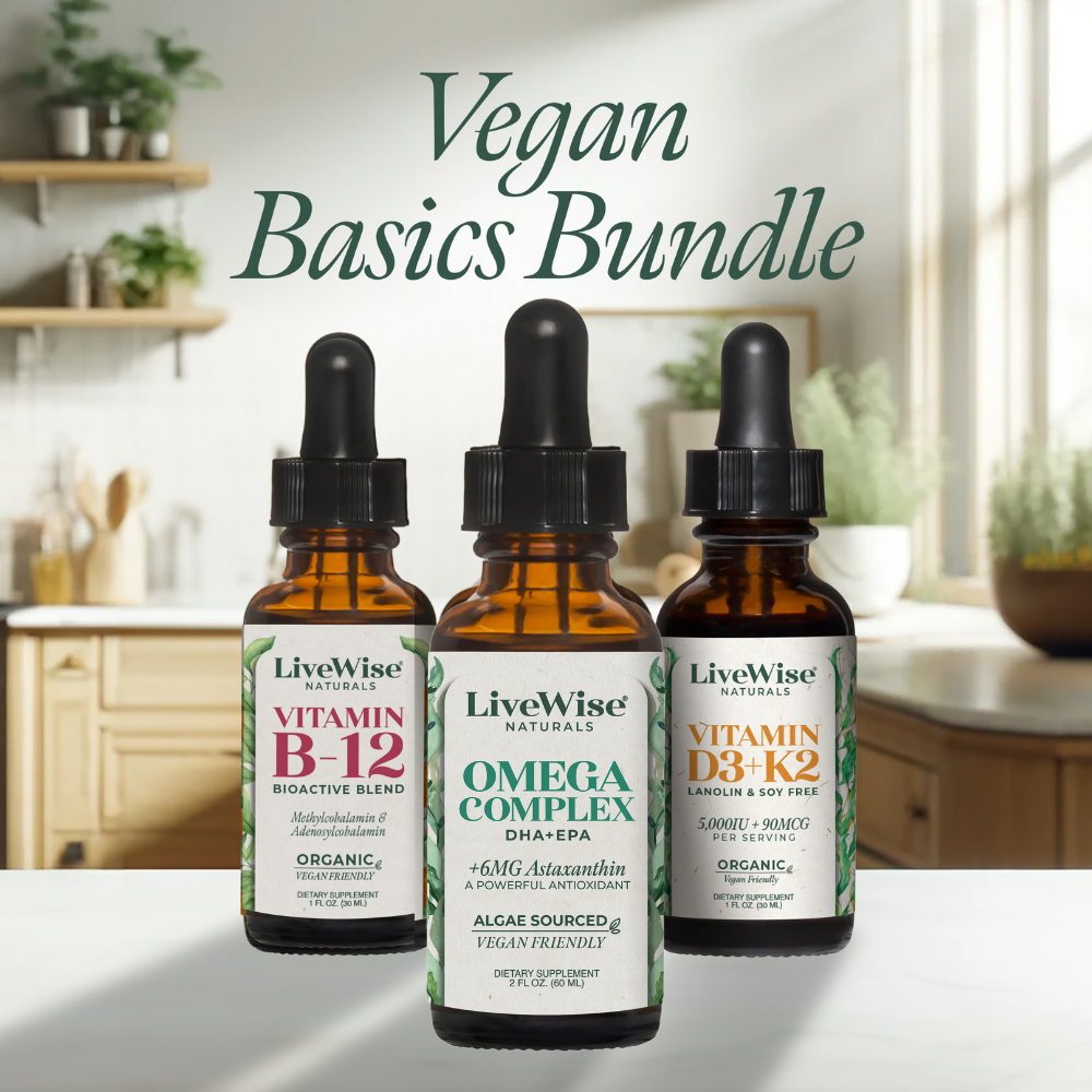 Vegan Essentials Set – Vitamin D3+K2, B12 & Omega-3 for Bone, Heart & Brain Health