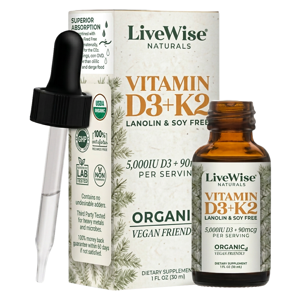 Vitamin D3+K2 Drops – Lanolin & Soy Free, Vegan Friendly (1,000IU