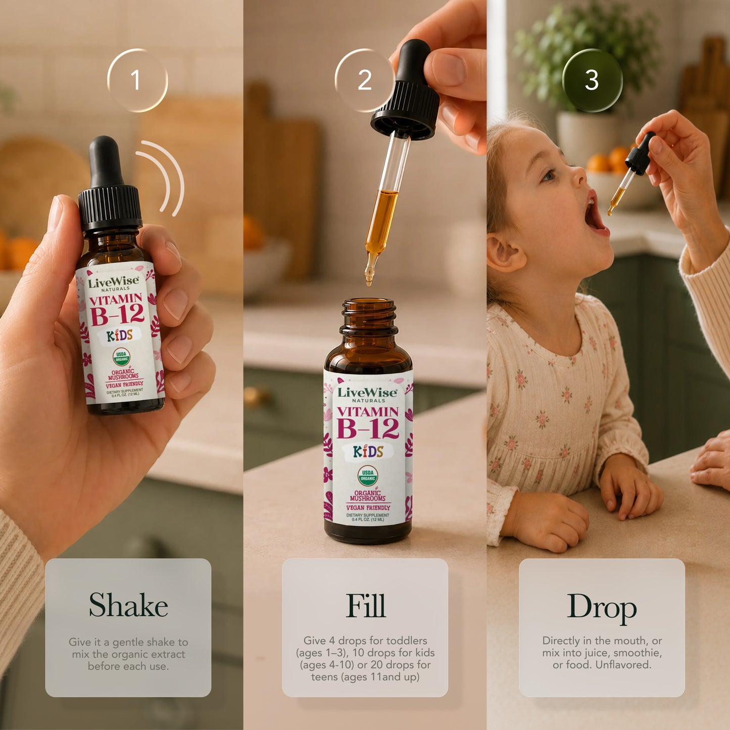 Vitamin B12 Drops for Toddlers & Kids – Energy & Nervous System Support (0.4oz)