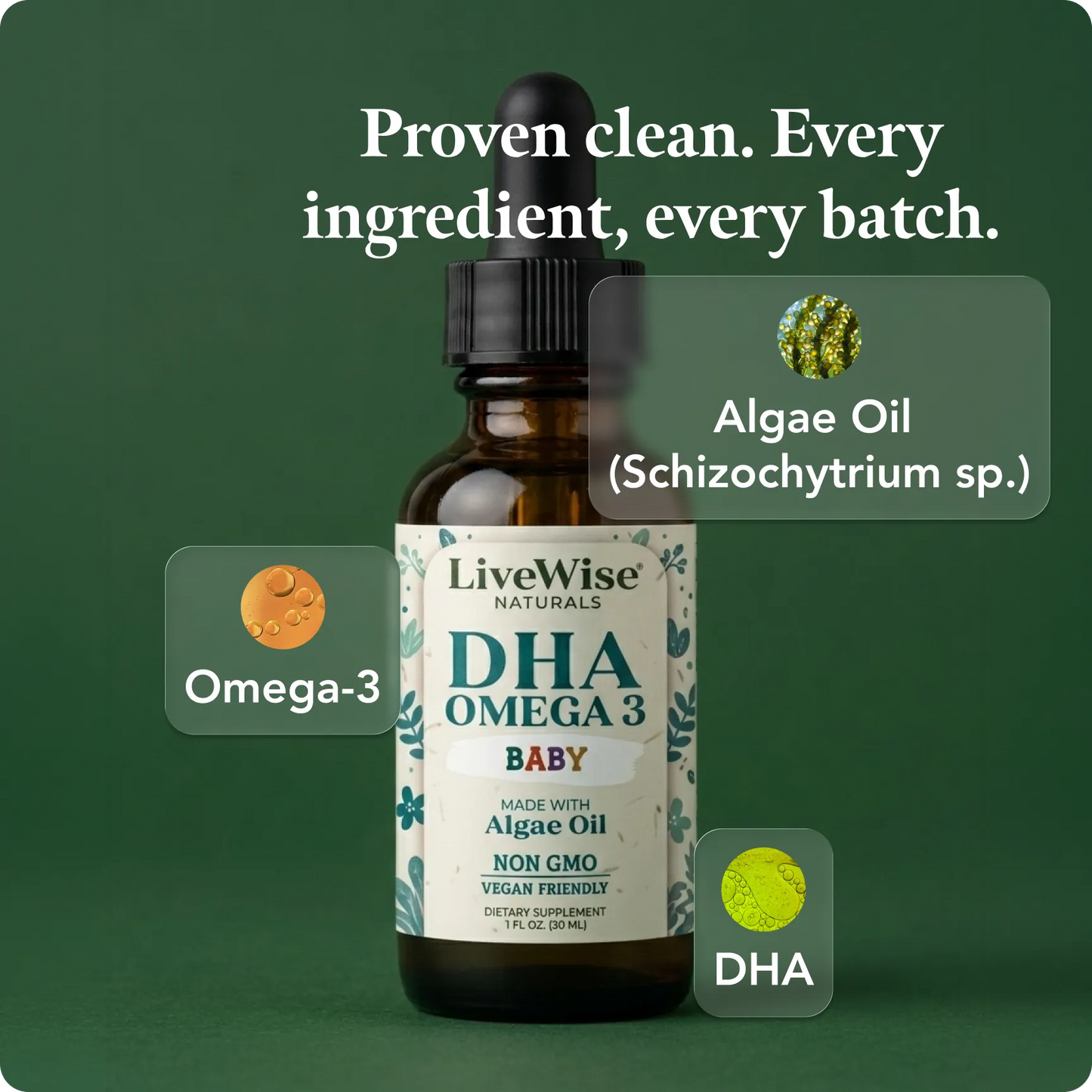 DHA Liquid Drops – For Infants and Toddlers, Plant-Based Omega-3 for Brain, Heart & Eye Development (1oz)