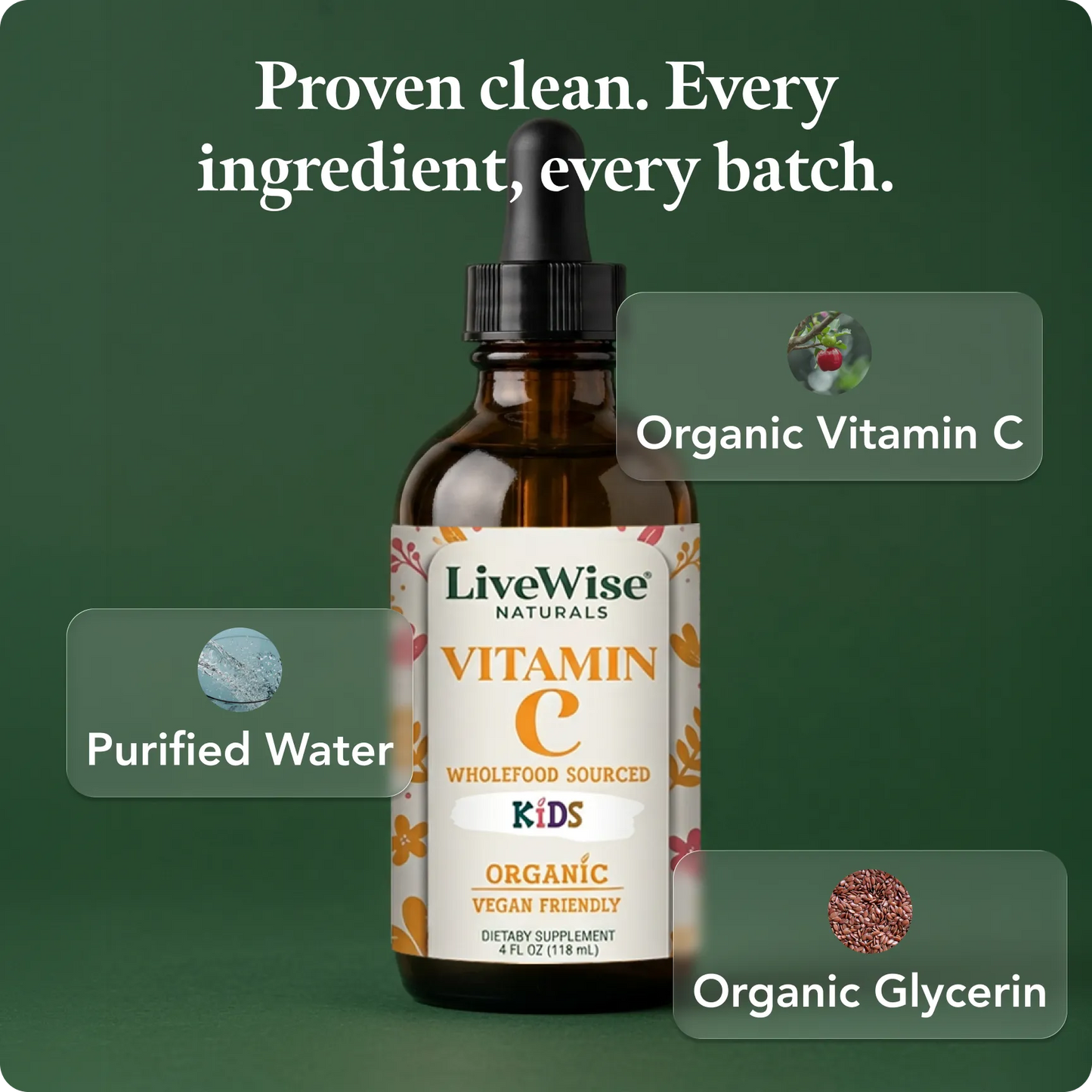 Kids Vitamin C liquid drops with a simple ingredient profile