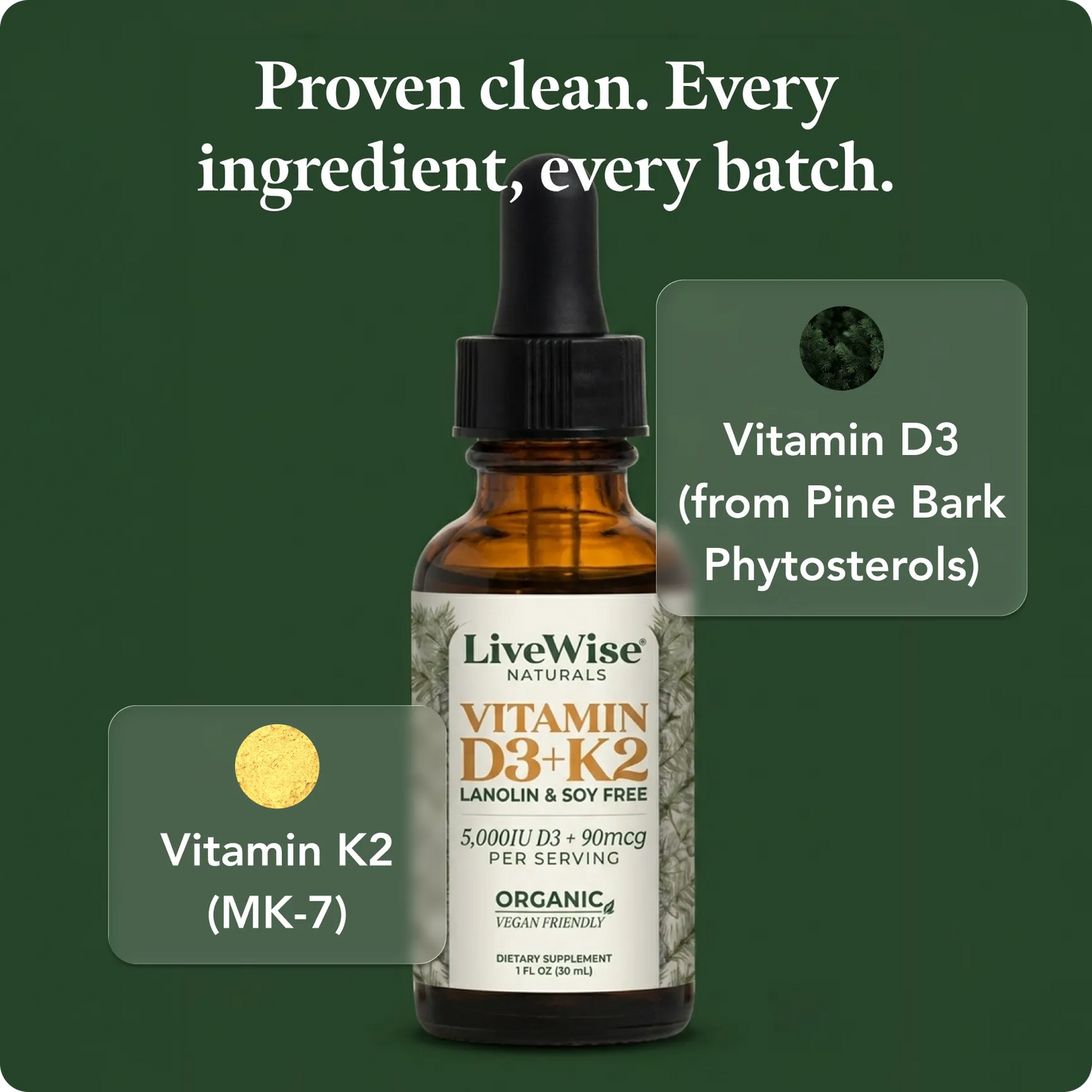 Vitamin D3+K2 Drops – Lanolin & Soy Free, Vegan Friendly (1,000IU - 10,000IU)