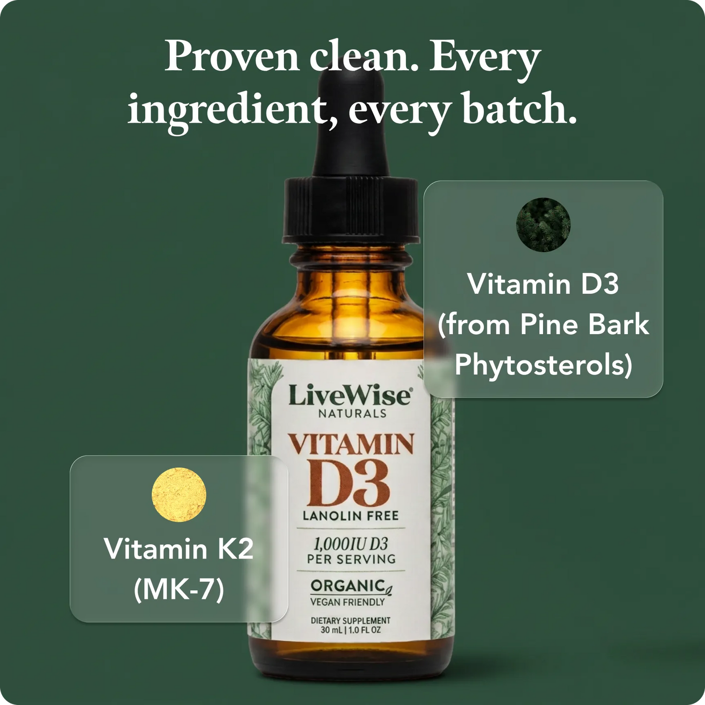 Vitamin D3 Liquid Drops – Vegan Friendly Bone, Immune & Heart Support (.83oz)