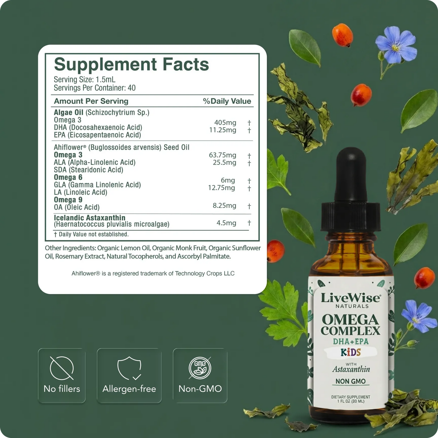 Plant-Based Omega DHA & EPA Liquid Drops for Kids