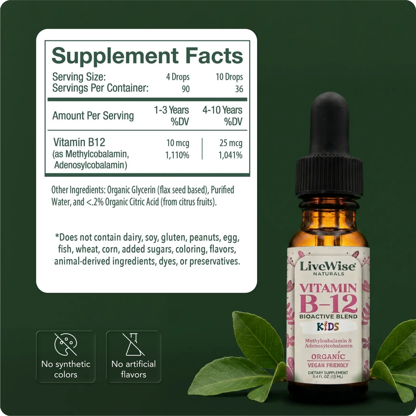 Vitamin B12 Drops for Toddlers & Kids – Energy & Nervous System Support (0.4oz)