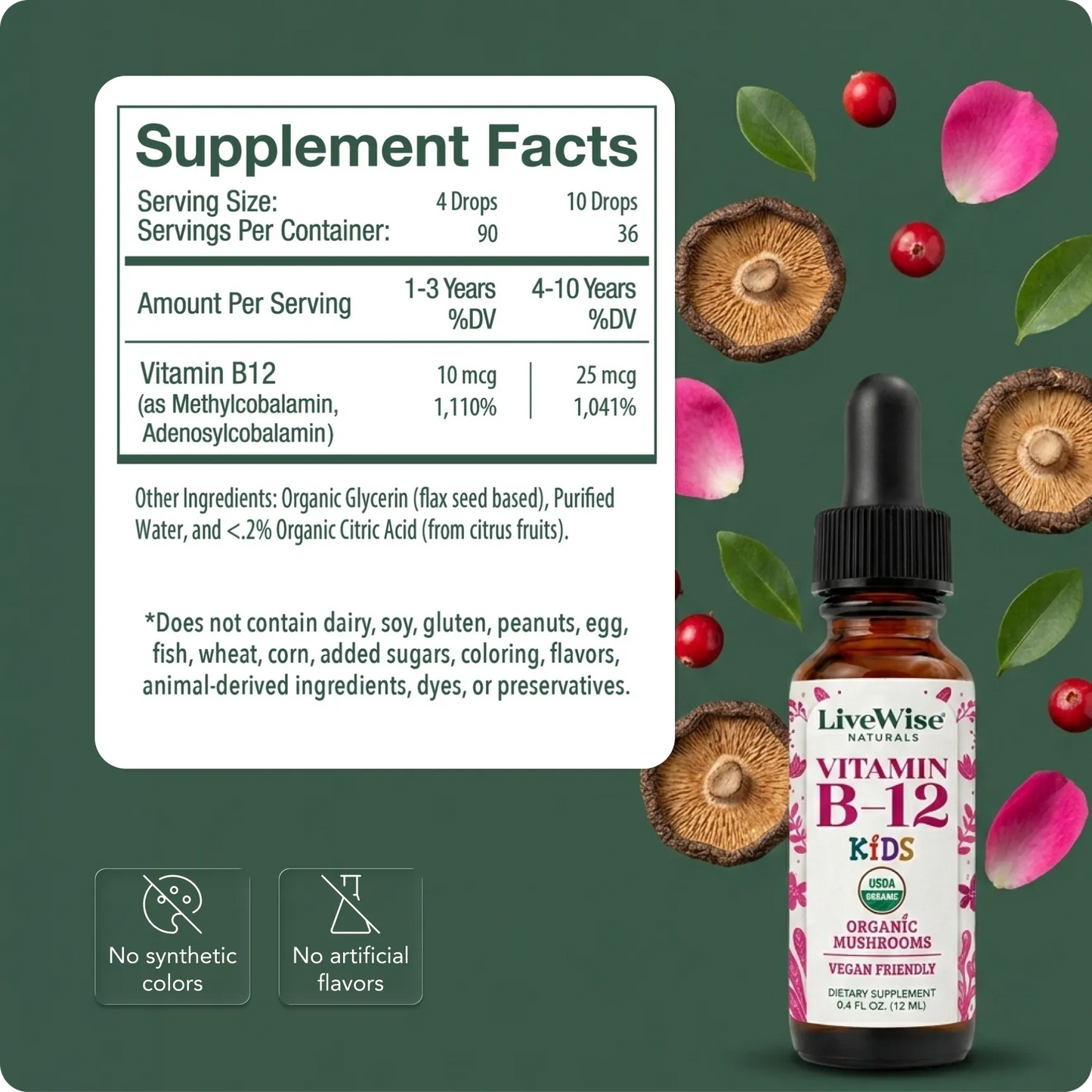 Vitamin B12 Drops for Toddlers & Kids – Energy & Nervous System Support (0.4oz)