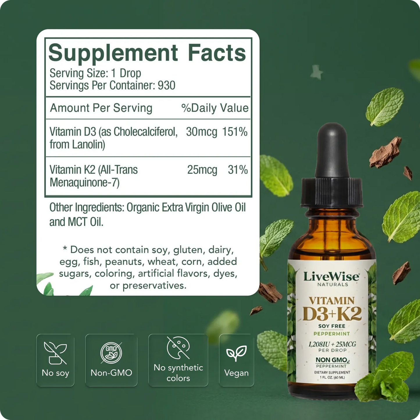 Vitamin D3+K2 Liquid Drops – Bone, Heart & Immune Support (1oz)