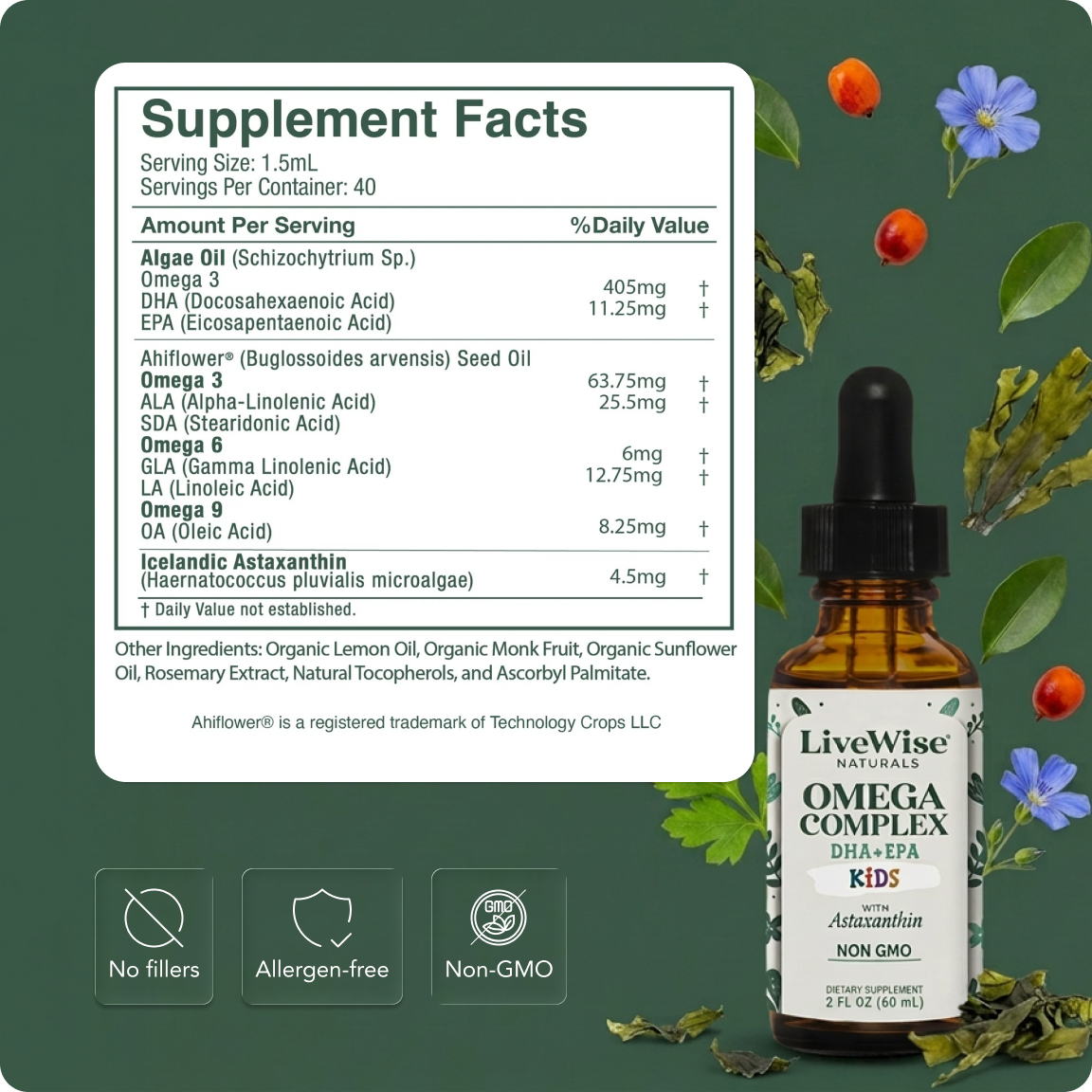 Plant-Based Omega DHA & EPA Liquid Drops for Kids