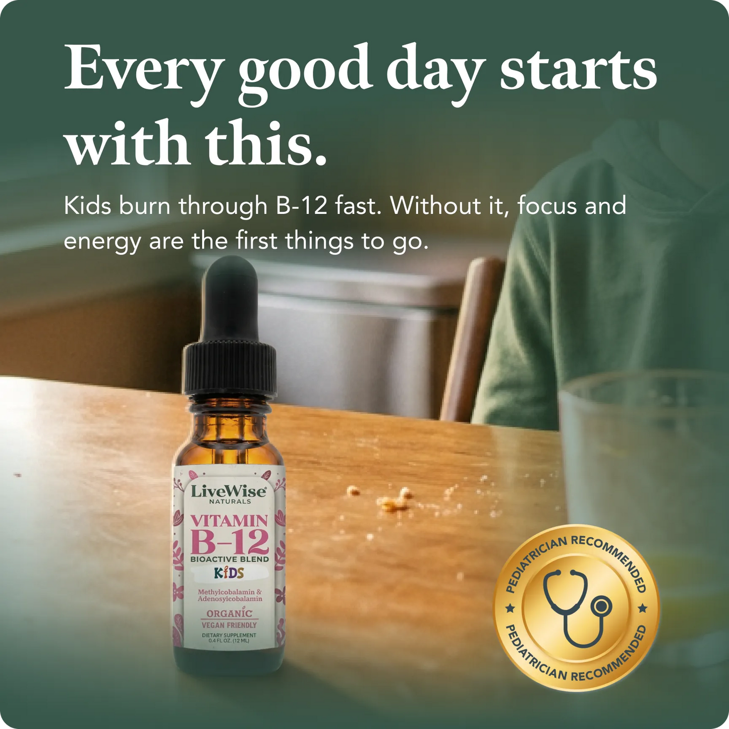 Vitamin B12 Drops for Toddlers & Kids – Energy & Nervous System Support (0.4oz)