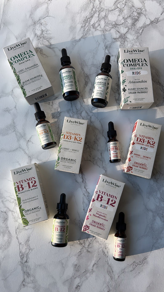 Elaine’s Wellness Bundle – Omega Complex, Vitamin D3+K2 & B12 Drops for Kids & Adults