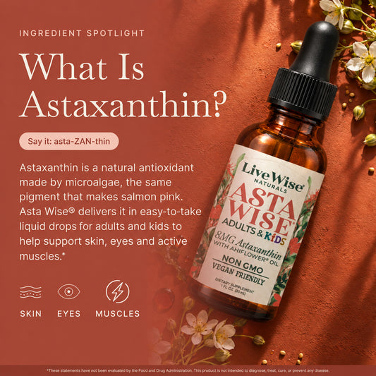 What is astaxanthin? Asta Wise liquid drops for adults and kids, 8 mg astaxanthin with Ahiflower oil