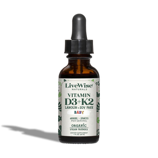 Vitamin D3+K2 (MK-7) Liquid Drops – Vegan Friendly Bone & Immune Support for Infants & Toddlers (1oz)