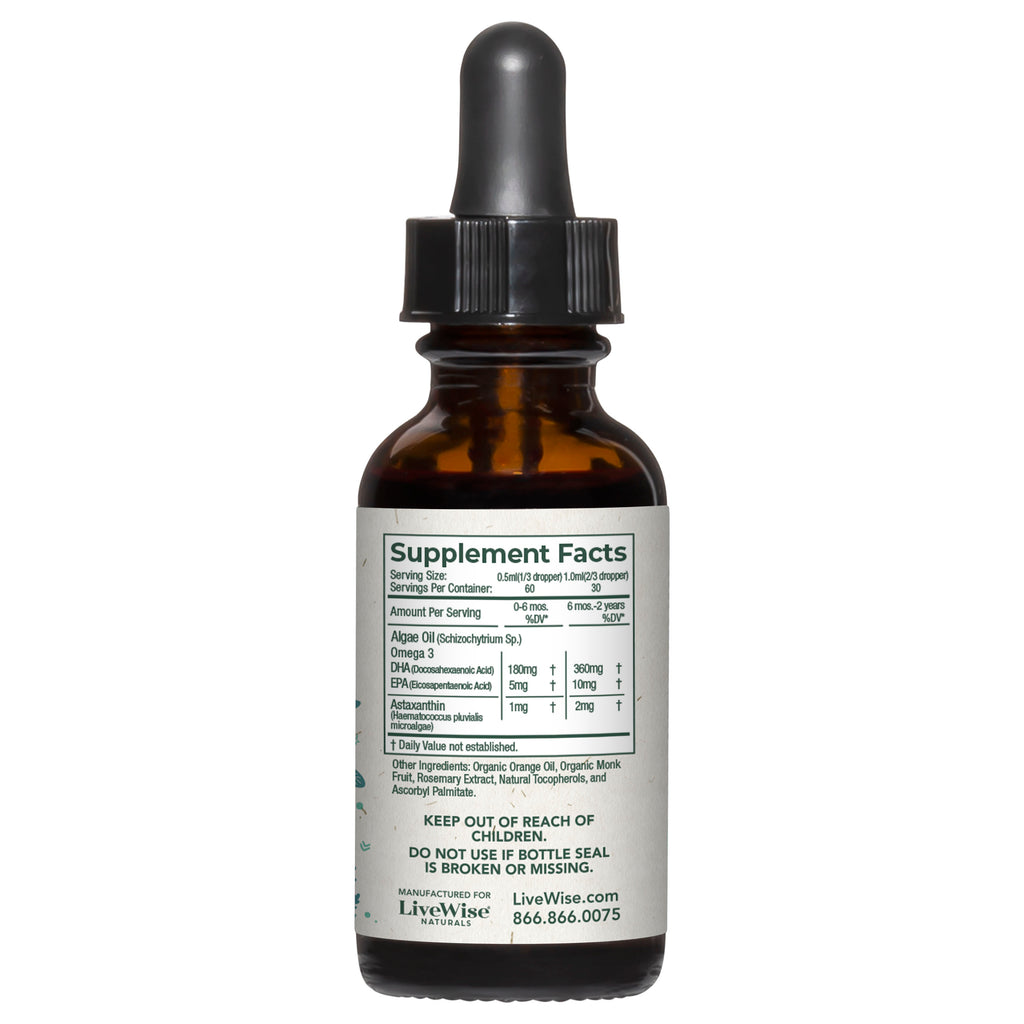 DHA Liquid Drops – For Infants and Toddlers, Plant-Based Omega-3 for Brain, Heart & Eye Development (1oz)