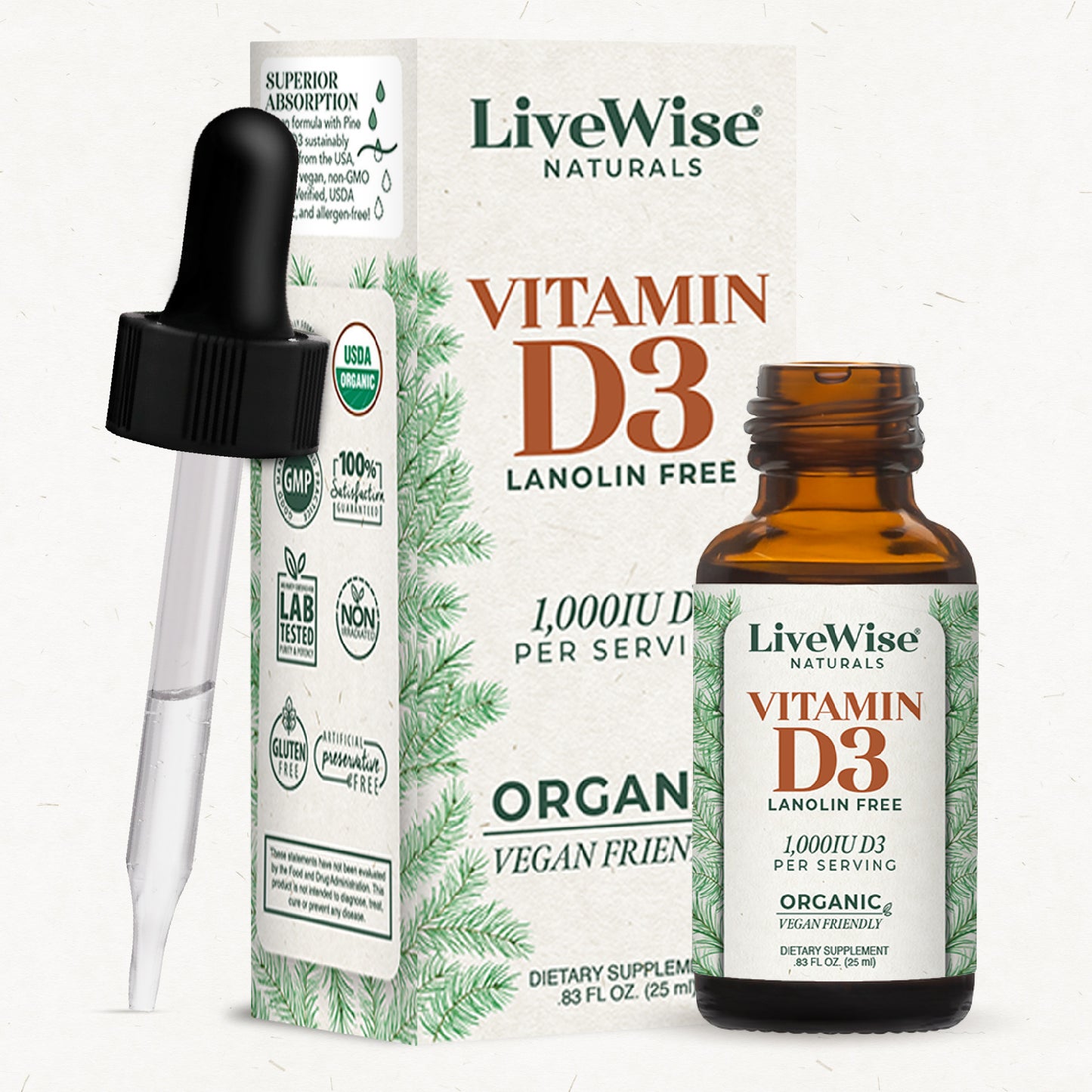 Vitamin D3 Liquid Drops – Vegan Friendly Bone, Immune & Heart Support (.83oz)