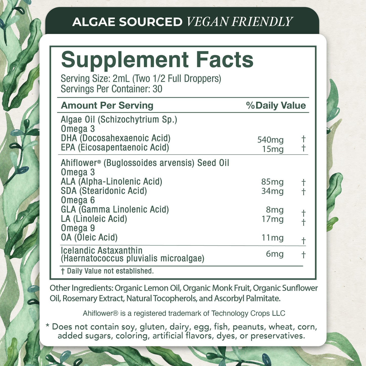 Omega Complex Liquid Drops – Plant-Based DHA & EPA for Brain, Heart & Eye Health (2oz)