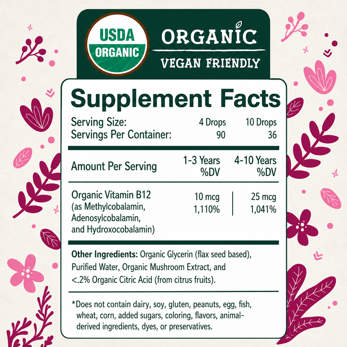 Full ingredients list for vitamin b-12 kids
