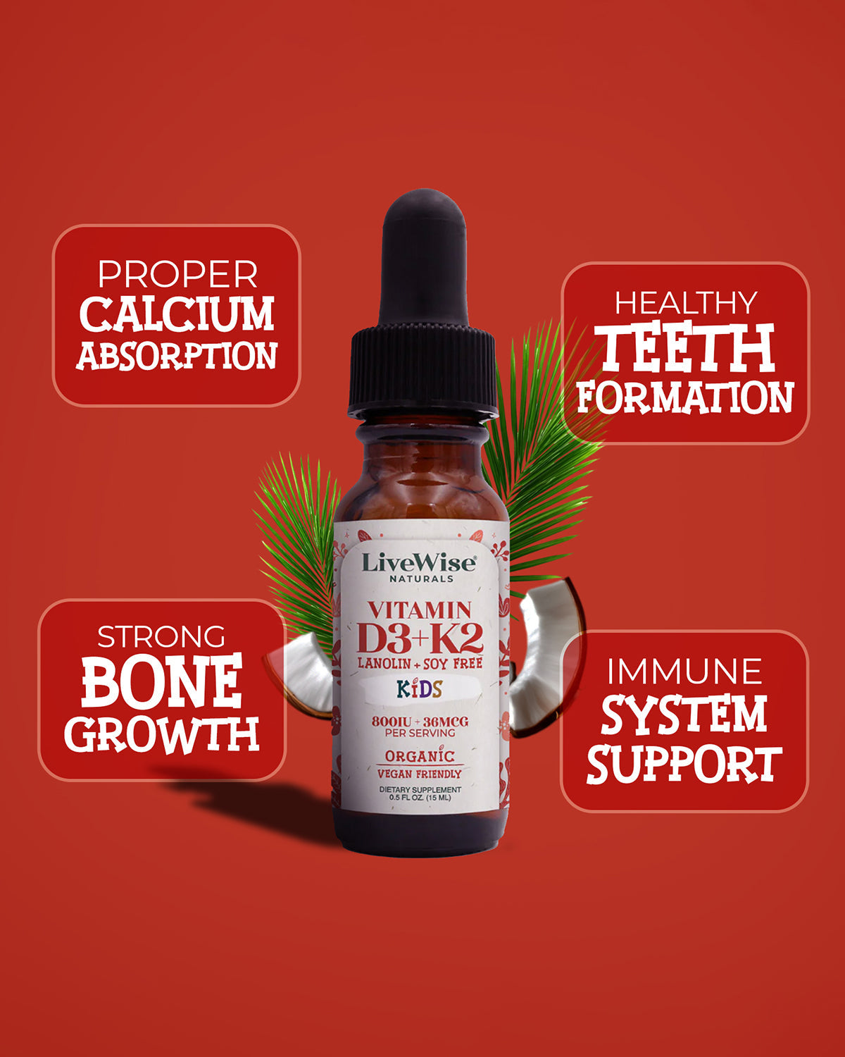 Kids Vitamin D3 and K2 liquid drops for bone and immune support