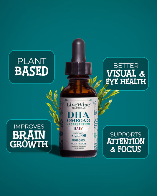 DHA Liquid Drops – For Infants and Toddlers, Plant-Based Omega-3 for Brain, Heart & Eye Development (1oz)