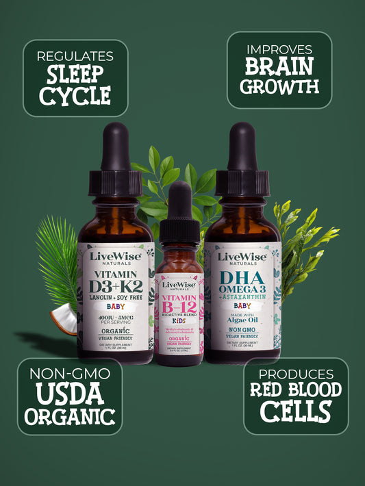 Exclusive Plant-Based Juniors Set – Vitamin Bundle with D3+K2, B12 & Omega-3 Drops