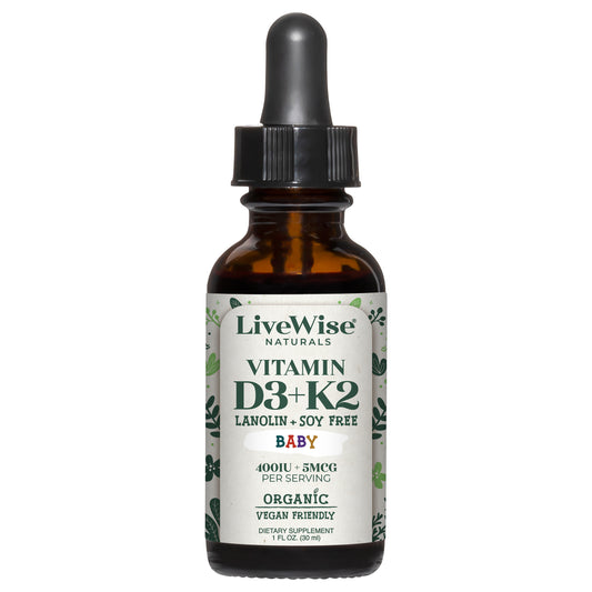 Vitamin D3+K2 (MK-7) Liquid Drops – Vegan Friendly Bone & Immune Support for Infants & Toddlers (1oz)