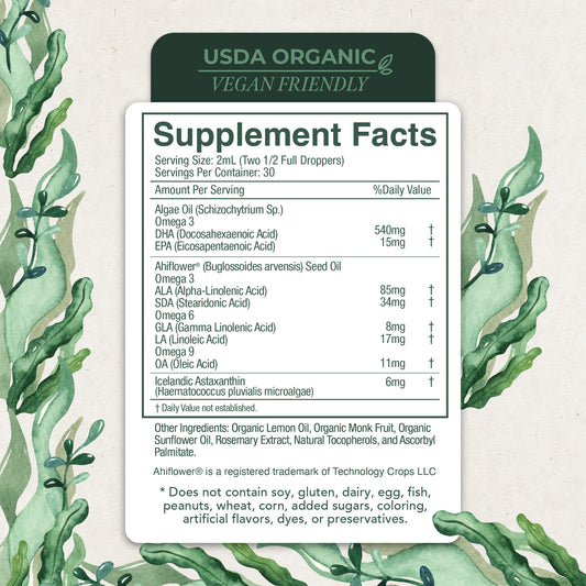 Omega Complex Liquid Drops – Plant-Based DHA & EPA for Brain, Heart & Eye Health (2oz)