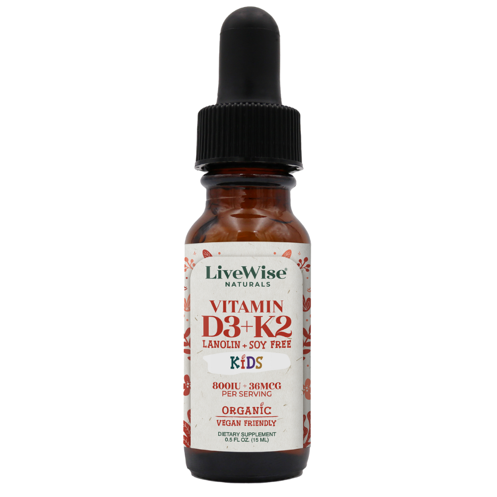 LiveWise Naturals Kids Vitamin D3 and K2 liquid drops bottle