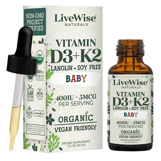 Vitamin D3+K2 (MK-7) Liquid Drops – Vegan Friendly Bone & Immune Support for Infants & Toddlers (1oz)