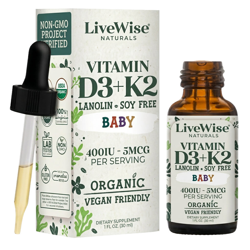Vitamin D3+K2 Liquid Drops - For Infants, Toddlers, and Children - Vegan Friendly