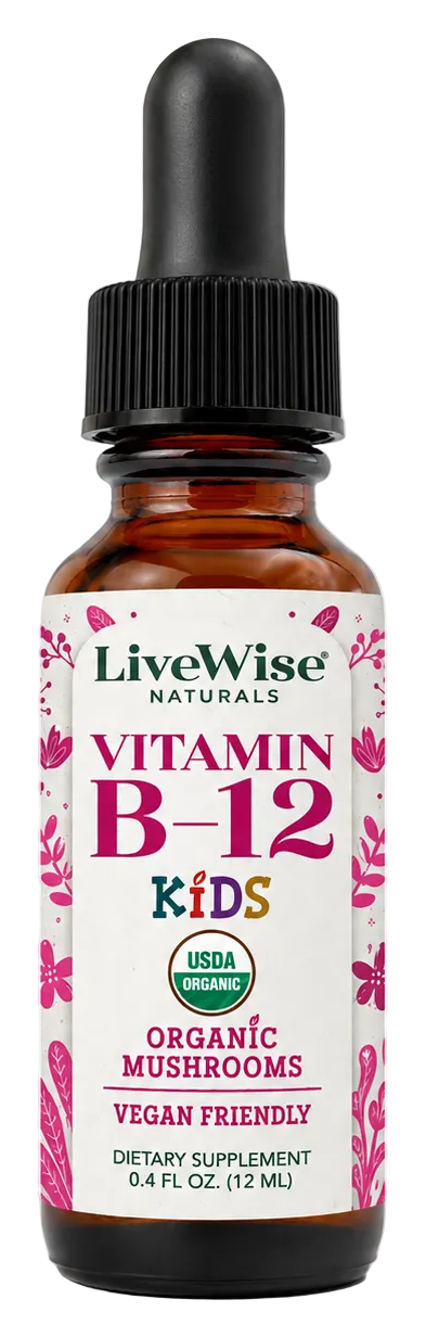 LiveWise Naturals Mushroom Sourced Kids B-12 liquid drops bottle