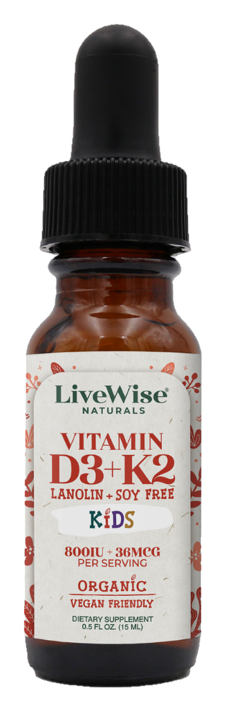 LiveWise Naturals Kids D3+K2 liquid drops bottle